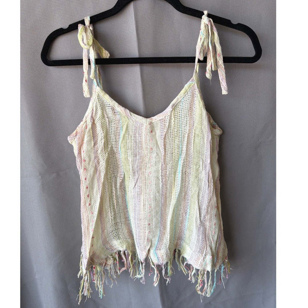 Billabong Cami Gauze Pastel Striped Fringe Cottagecore Festival Coastal Small